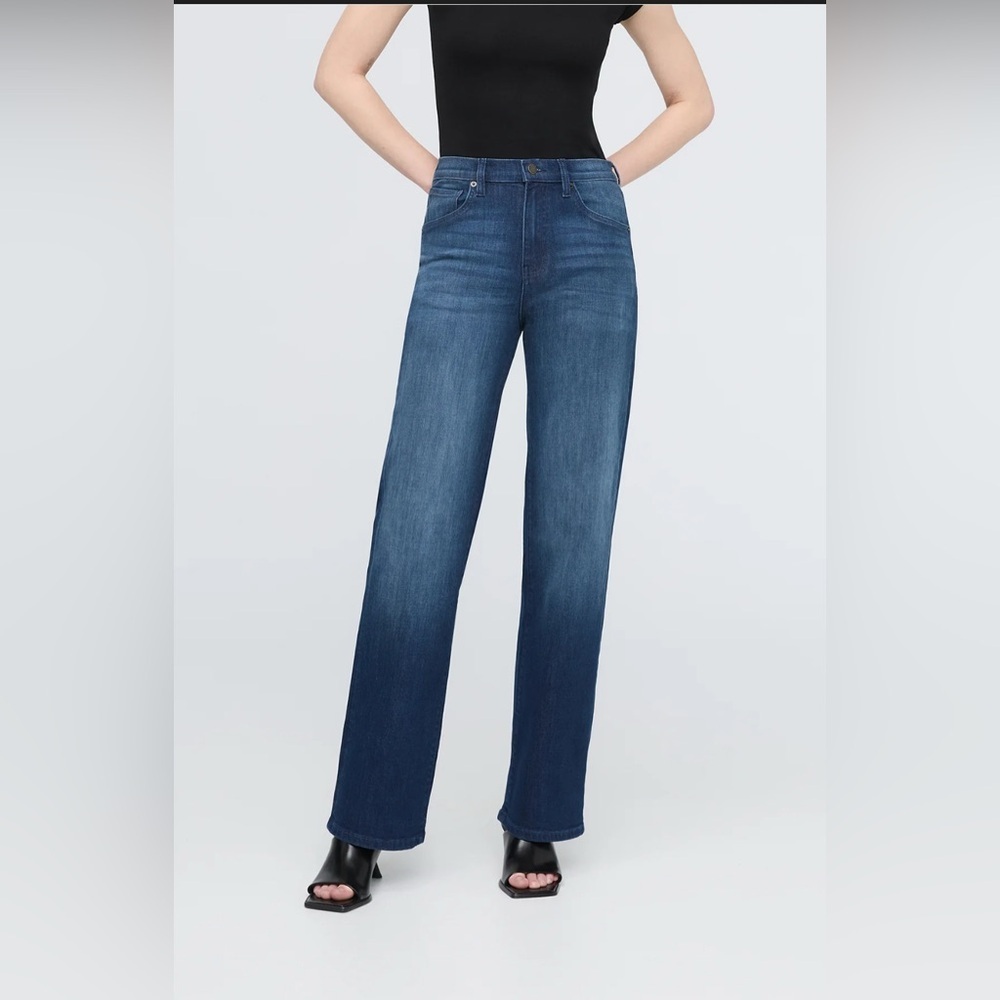 High-Rise Wide-Leg Jeans in Deep Blue Wash Preppy shape retention flexibility 25
